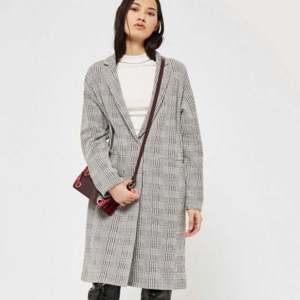 Topshop Checked Jersey Chuck On Coat